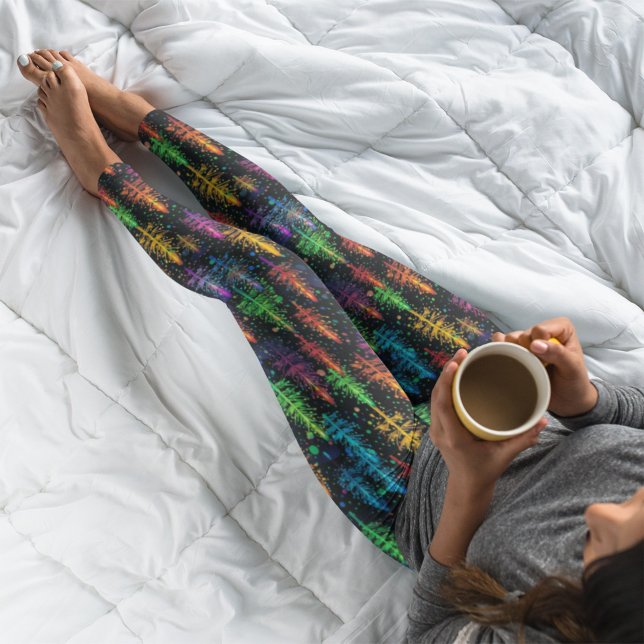 Colourful Christmas Tree Glow In Dark Forest Leggings (Creator Uploaded)