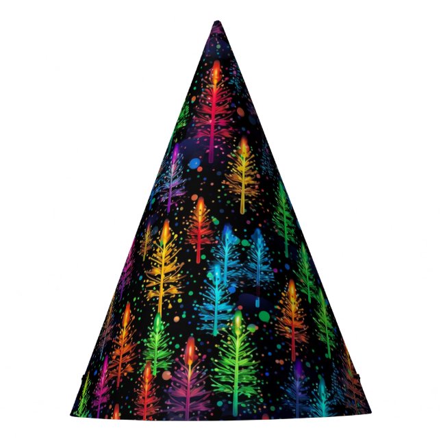 Colourful Christmas Tree Glow In Dark Forest Party Hat (Front)