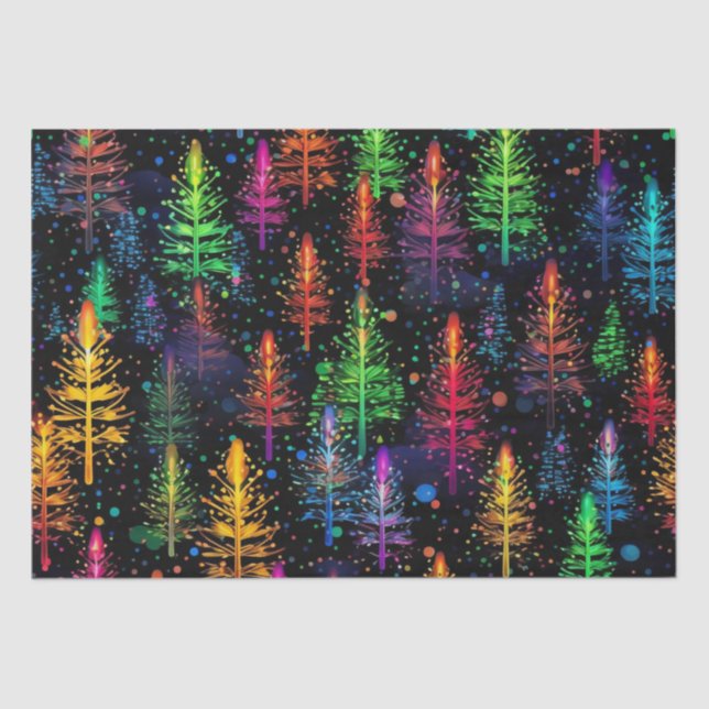 Colourful Christmas Tree Glow In Dark Forest Tissue Paper (Front)