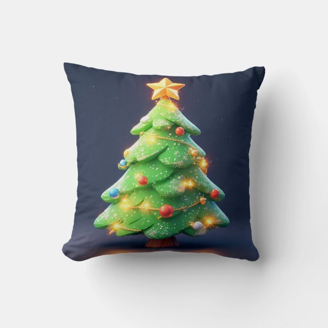 🎄 Colourful Christmas Tree Glow ❄️ Lights Holiday Cushion (Front)