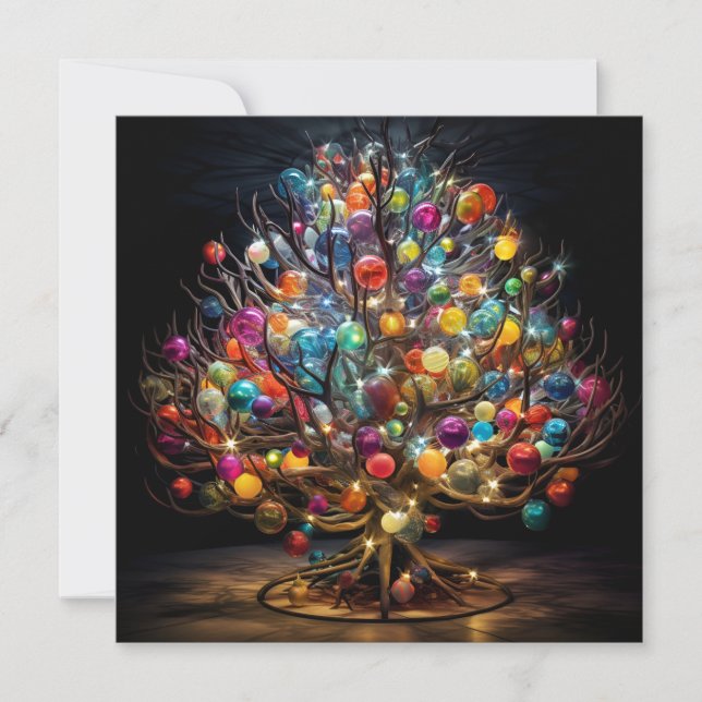 Colourful Christmas tree holiday greeting card (Front)
