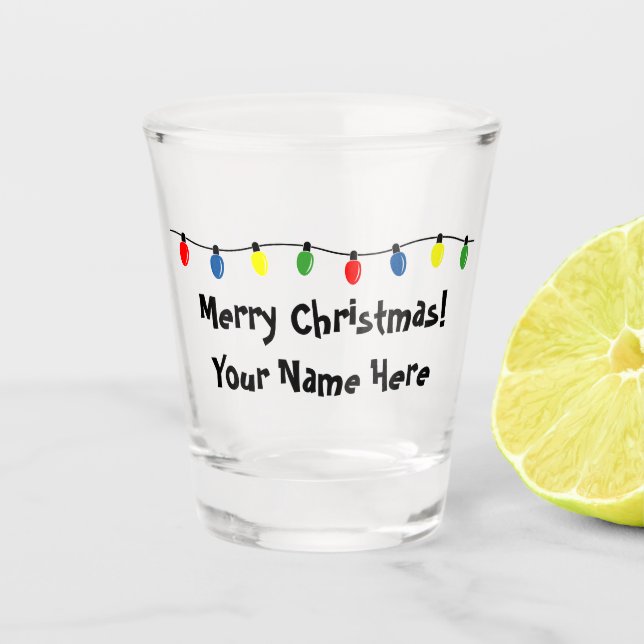 Colourful Christmas tree light bulbs shot glass (Front)
