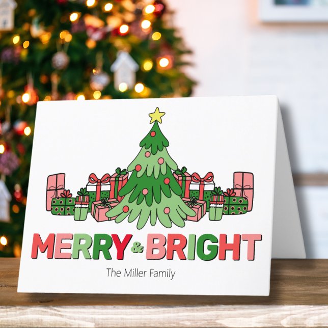 Colourful Christmas Tree Merry & Bright Holiday Card (Bold Colorful Cute Merry Bright Christmas Tree Holiday Card)