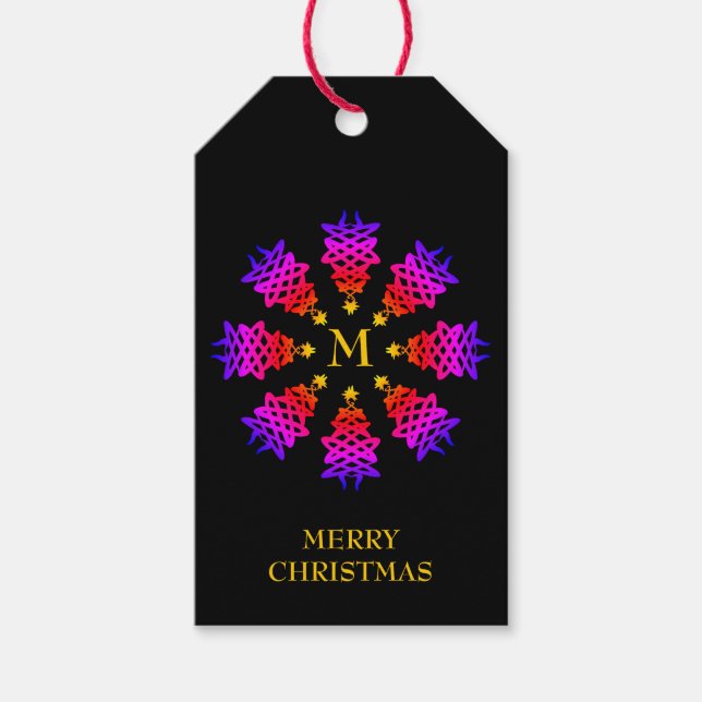 Colourful | CHRISTMAS TREE | Monogram Gift Tags (Front)
