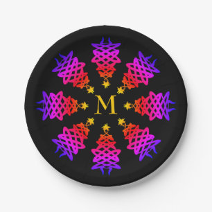 Colourful CHRISTMAS TREE Monogram Paper Plate