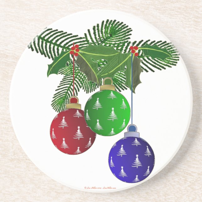 Colourful Christmas Tree Ornaments Coaster (Front)