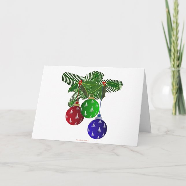 Colourful Christmas Tree Ornaments Holiday Card (Front)