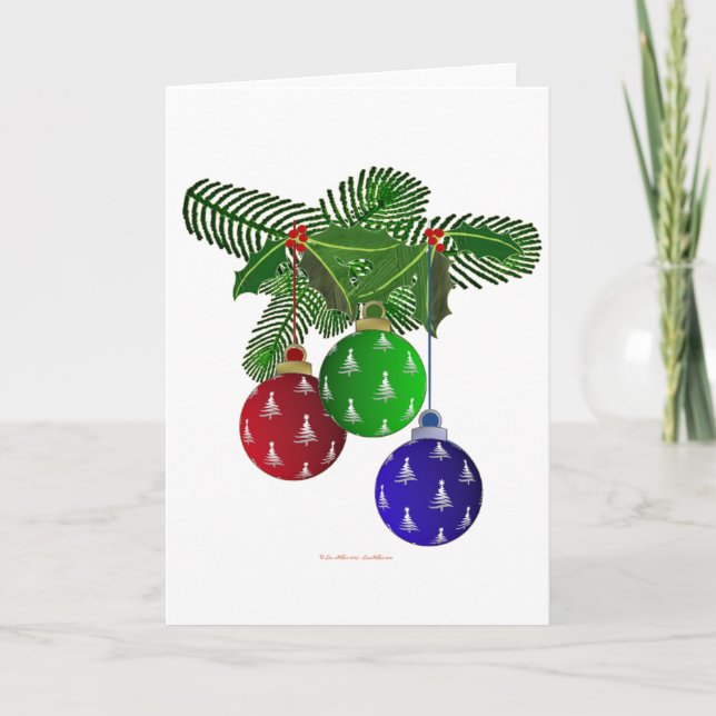 Colourful Christmas Tree Ornaments Holiday Card (Front)