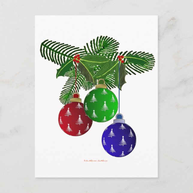 Colourful Christmas Tree Ornaments Holiday Postcard (Front)