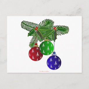 Colourful Christmas Tree Ornaments Holiday Postcard