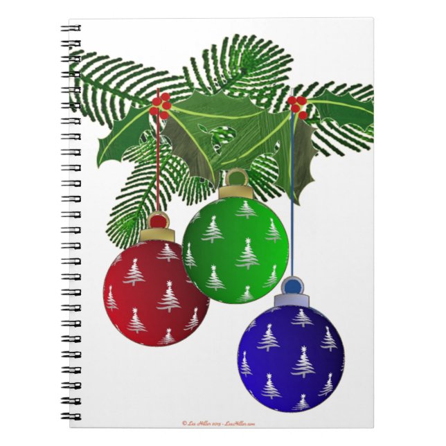 Colourful Christmas Tree Ornaments Notebook (Front)