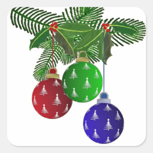 Colourful Christmas Tree Ornaments Square Sticker
