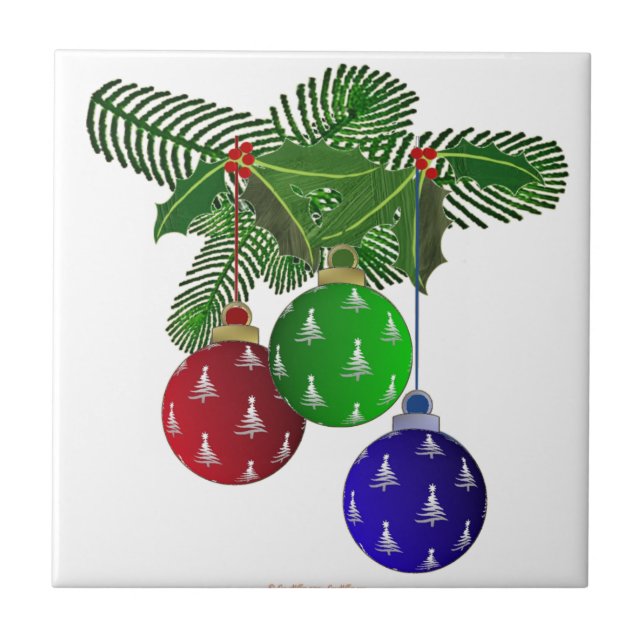 Colourful Christmas Tree Ornaments Tile (Front)