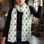 Colourful Christmas Tree Pattern Holiday  Scarf<br><div class="desc">This festive chiffon scarf showcases a fun and colourful Christmas tree pattern, featuring alternating pink, green, and blue trees on a light background. Perfect for holiday celebrations, this scarf adds a playful touch to your winter outfits. Made from lightweight chiffon, it's soft, breatheable, and ideal for layering during the cooler...</div>