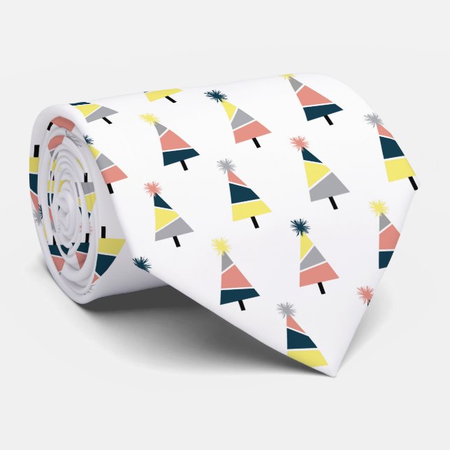 Colourful Christmas  tree pattern Tie (Rolled)