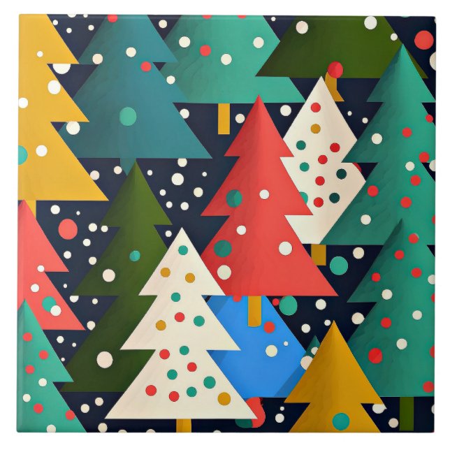 Colourful Christmas Tree Pattern Tile (Front)