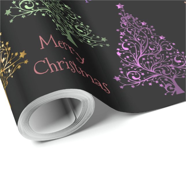 Colourful Christmas Tree Pattern with Name Wrapping Paper (Roll Corner)