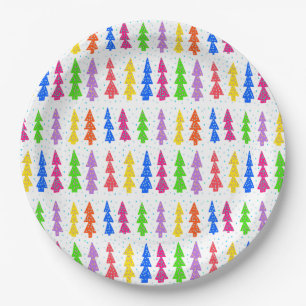 Colourful Christmas Tree Pop Art Paper Plate