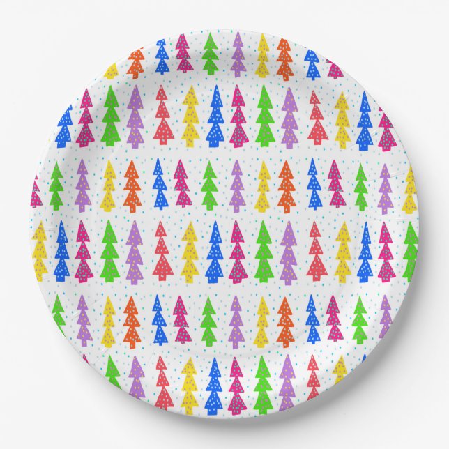 Colourful Christmas Tree Pop Art  Paper Plate (Front)