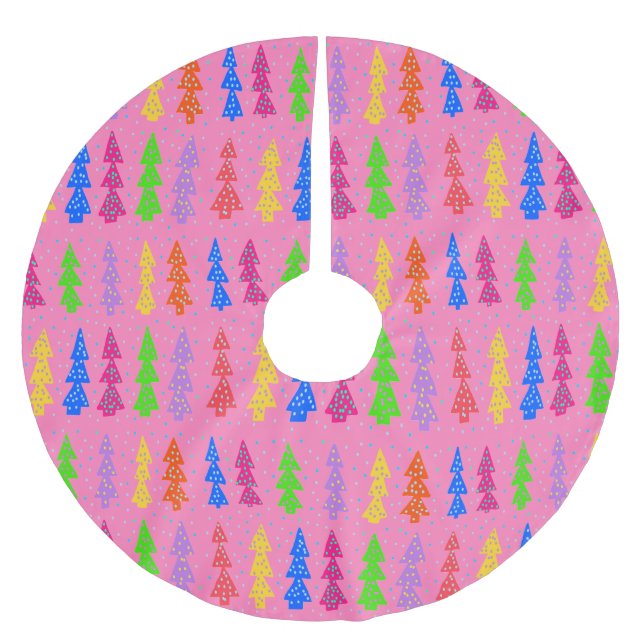 Colourful Christmas Tree Pop Art Pink Brushed Polyester Tree Skirt (Front)