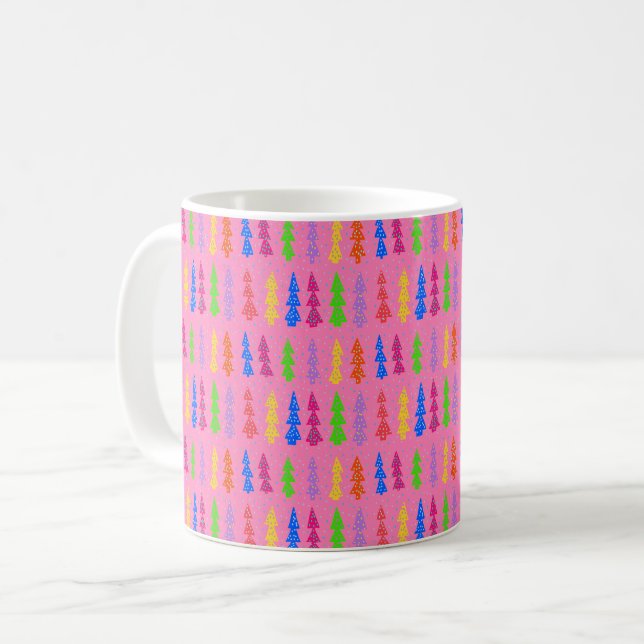 Colourful Christmas Tree Pop Art Pink Coffee Mug (Front Left)