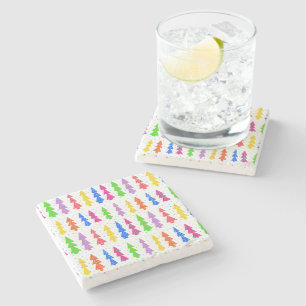 Colourful Christmas Tree Pop Art   Stone Coaster