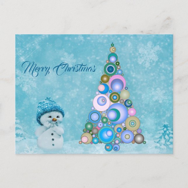 Colourful Christmas Tree Teal  Postcard (Front)