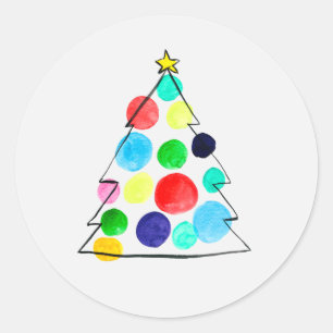 Colourful Christmas tree watercolor Classic Round Sticker