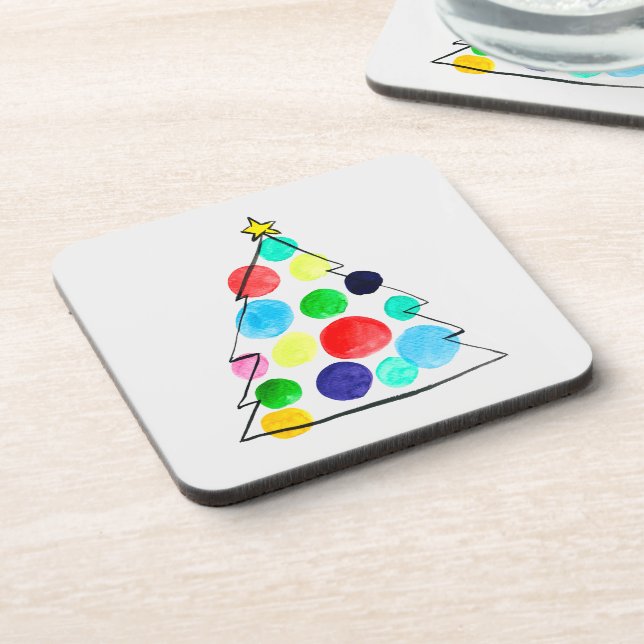 Colourful Christmas tree watercolor Coaster (Left Side)