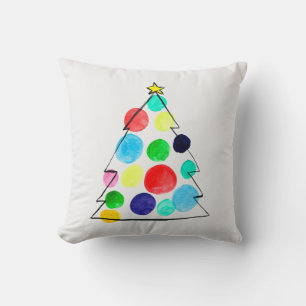 Colourful Christmas tree watercolor Cushion