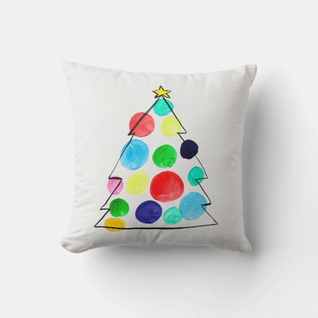 Colourful Christmas tree watercolor Cushion (Front)