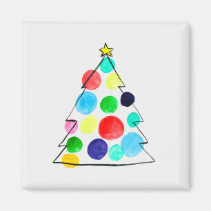 Colourful Christmas tree watercolor Magnet