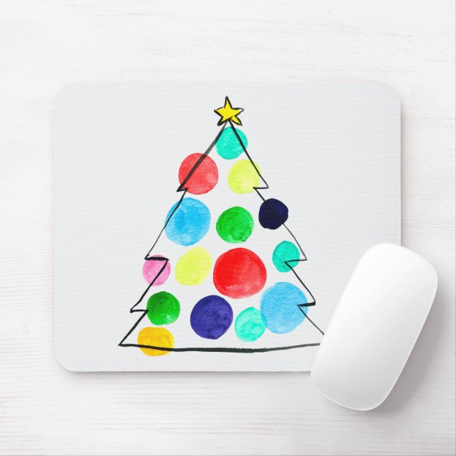 Colourful Christmas tree watercolor Mouse Mat (With Mouse)