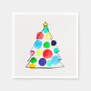 Colourful Christmas tree watercolor Napkin