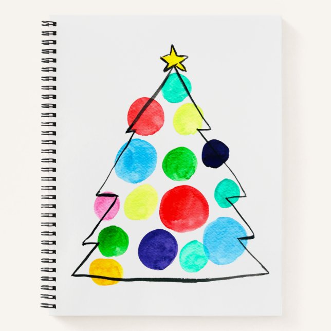 Colourful Christmas tree watercolor Notebook (Front)