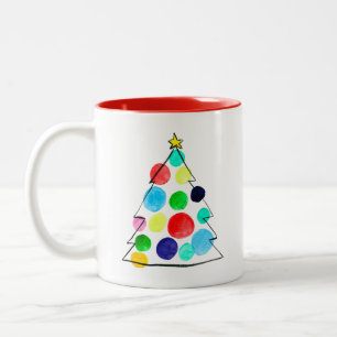 Colourful Christmas tree watercolor Two-Tone Coffee Mug