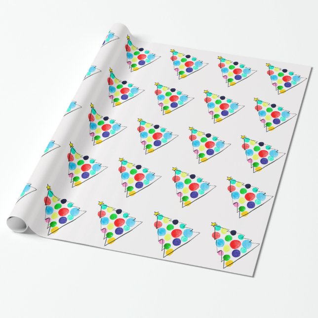 Colourful Christmas tree watercolor Wrapping Paper (Unrolled)