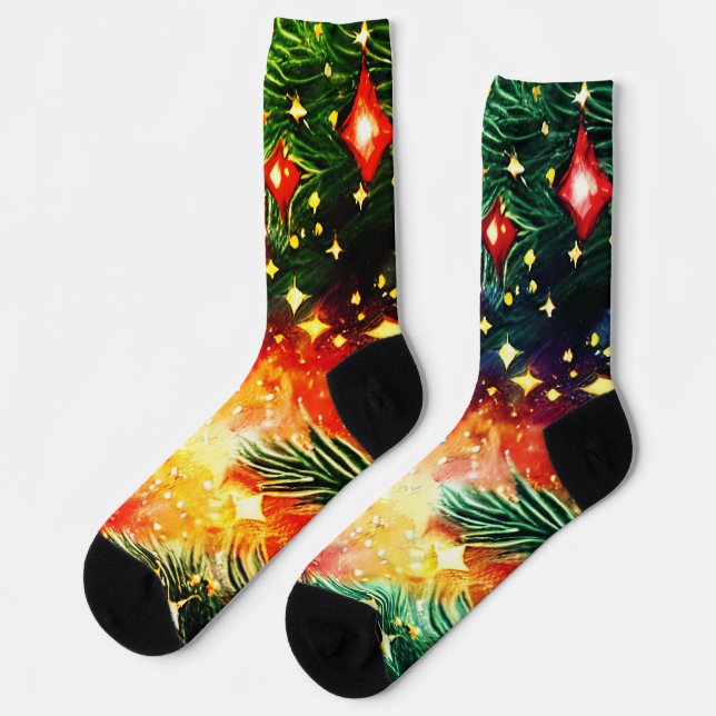 Colourful Christmas tree with decorations  Socks (Left)