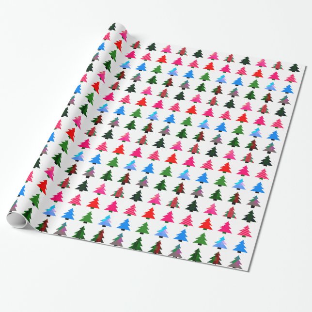 Colourful Christmas tree wrapping paper (Unrolled)