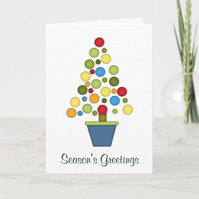 Colourful Christmas Tree+Wreath Holiday Card (Front)