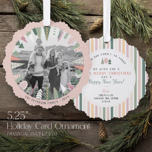 Colourful Christmas Tree Wreath PINK Modern Photo Decoration Card