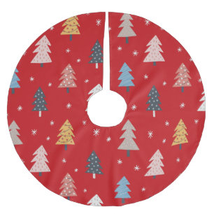 Colourful Christmas trees decorations lights retro Brushed Polyester Tree Skirt