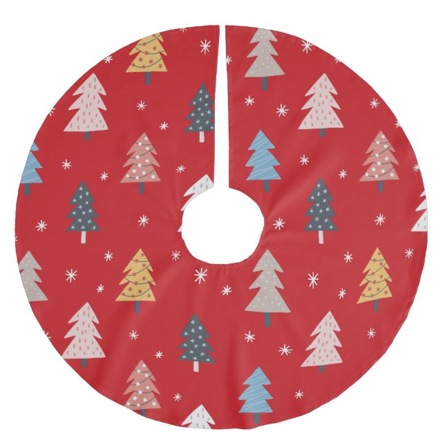 Colourful Christmas trees decorations lights retro Brushed Polyester Tree Skirt (Front)