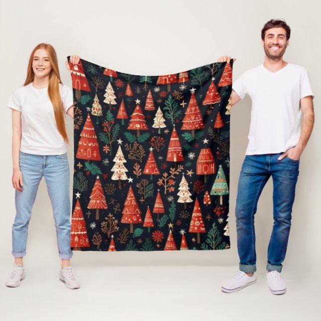 Colourful Christmas trees Fleece Blanket (In Situ)