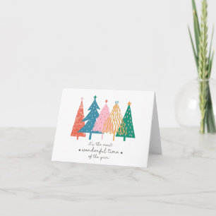 Colourful Christmas Trees Folded Blank Christmas Card