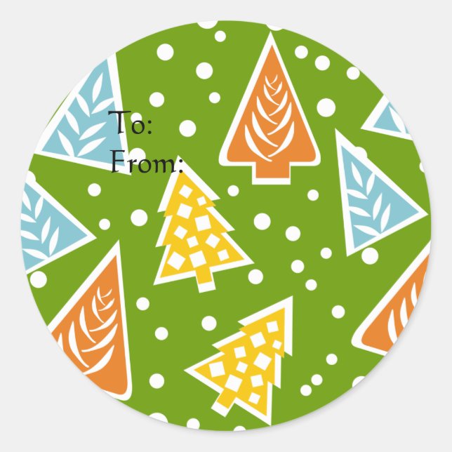 Colourful Christmas Trees Gift Tag Sticker (Front)