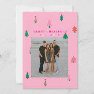 Colourful Christmas Trees Hot Pink Christmas Card