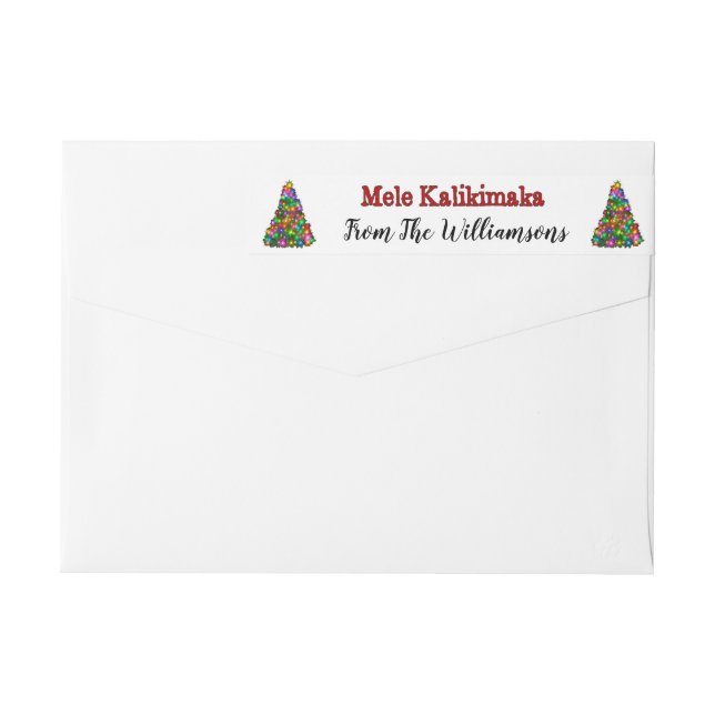 Colourful Christmas Trees Mele Kalikimaka Address Wrap Around Label (Back)