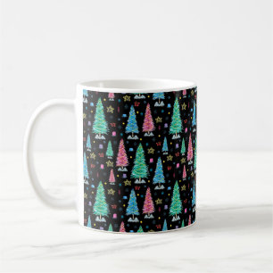 Colourful Christmas trees on Christmas night illus Coffee Mug
