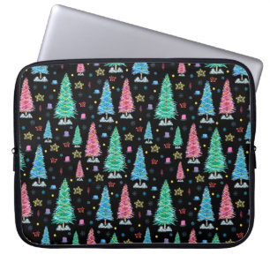 Colourful Christmas trees on Christmas night illus Laptop Sleeve